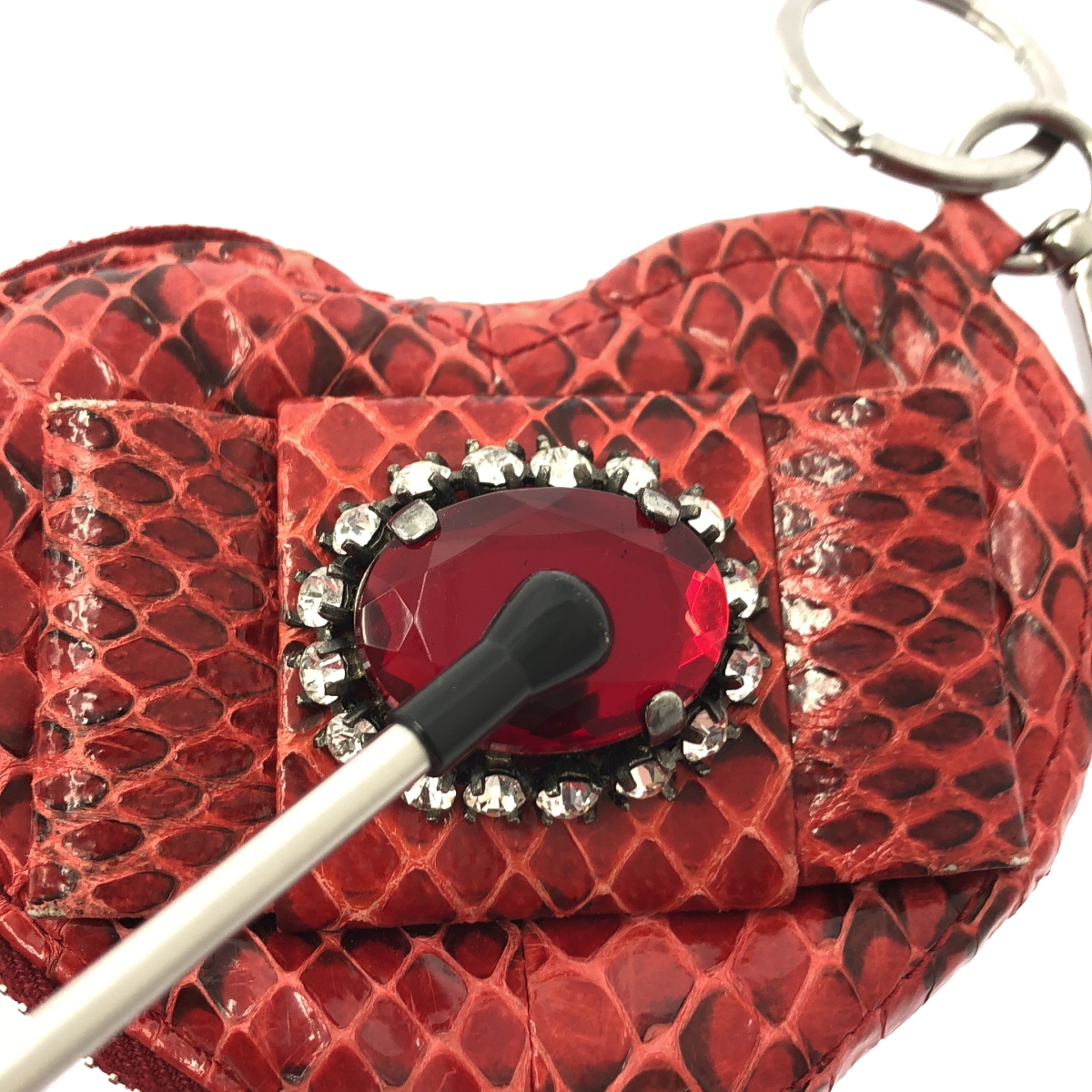 miu miu / ミュウミュウ レザー パイソン ビジュー装飾 ハート コインケース 財布