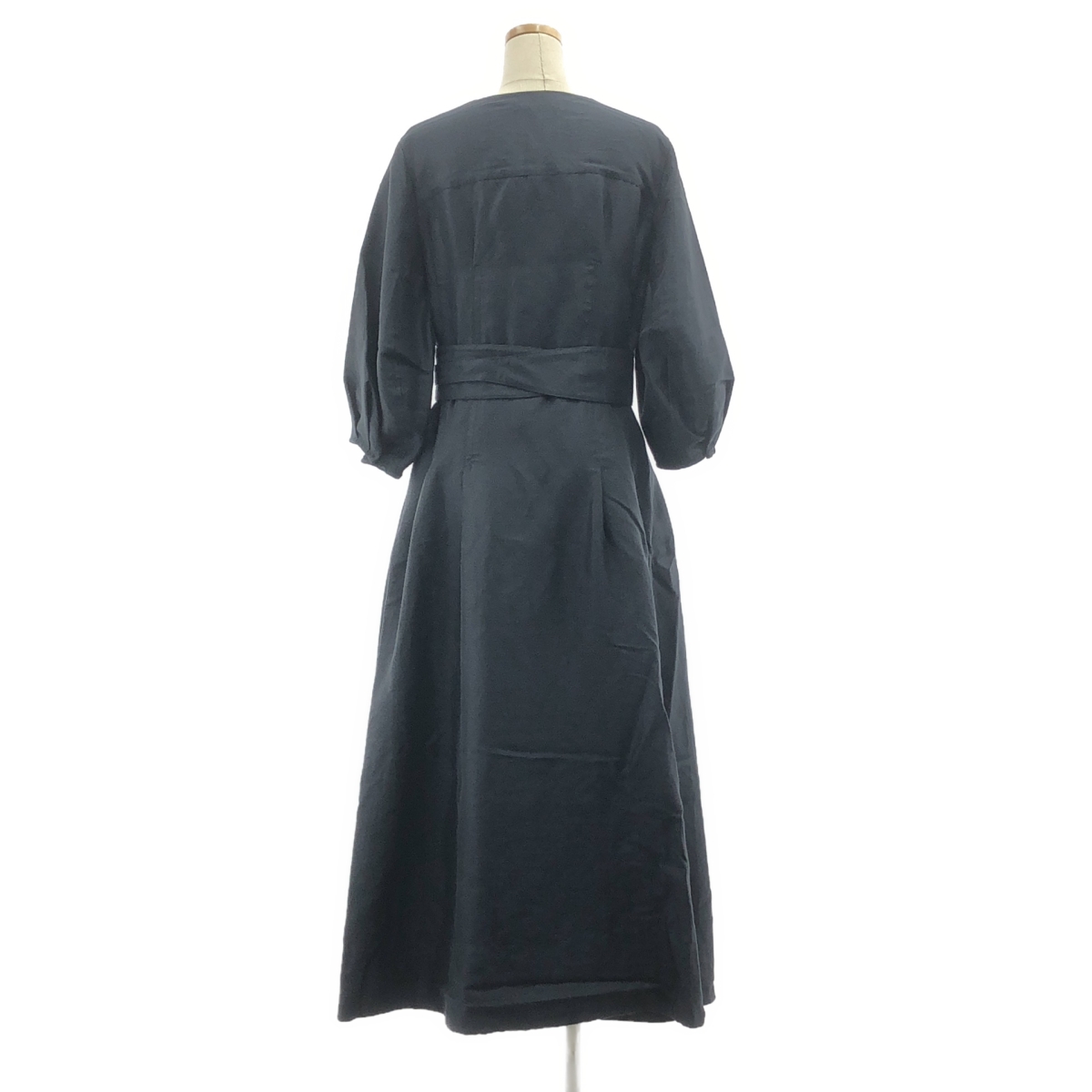 ebure / エブール リネン レーヨン混 半袖 ベルト ワンピース