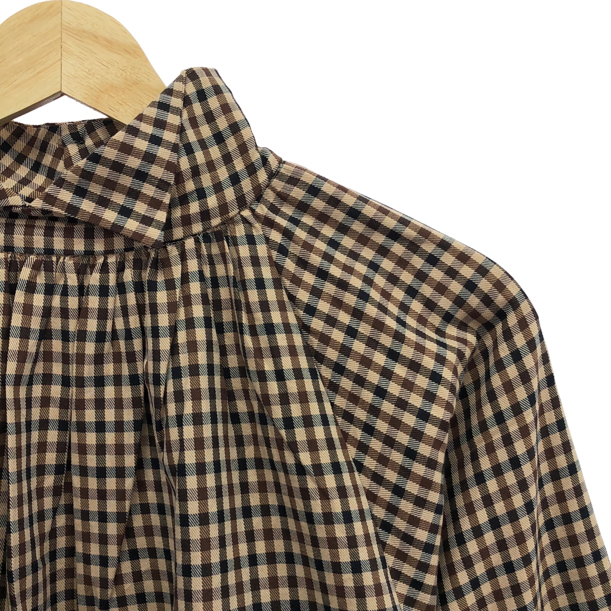 mizuiroind / ミズイロインド コットン チェック ギャザーネック プルオーバー