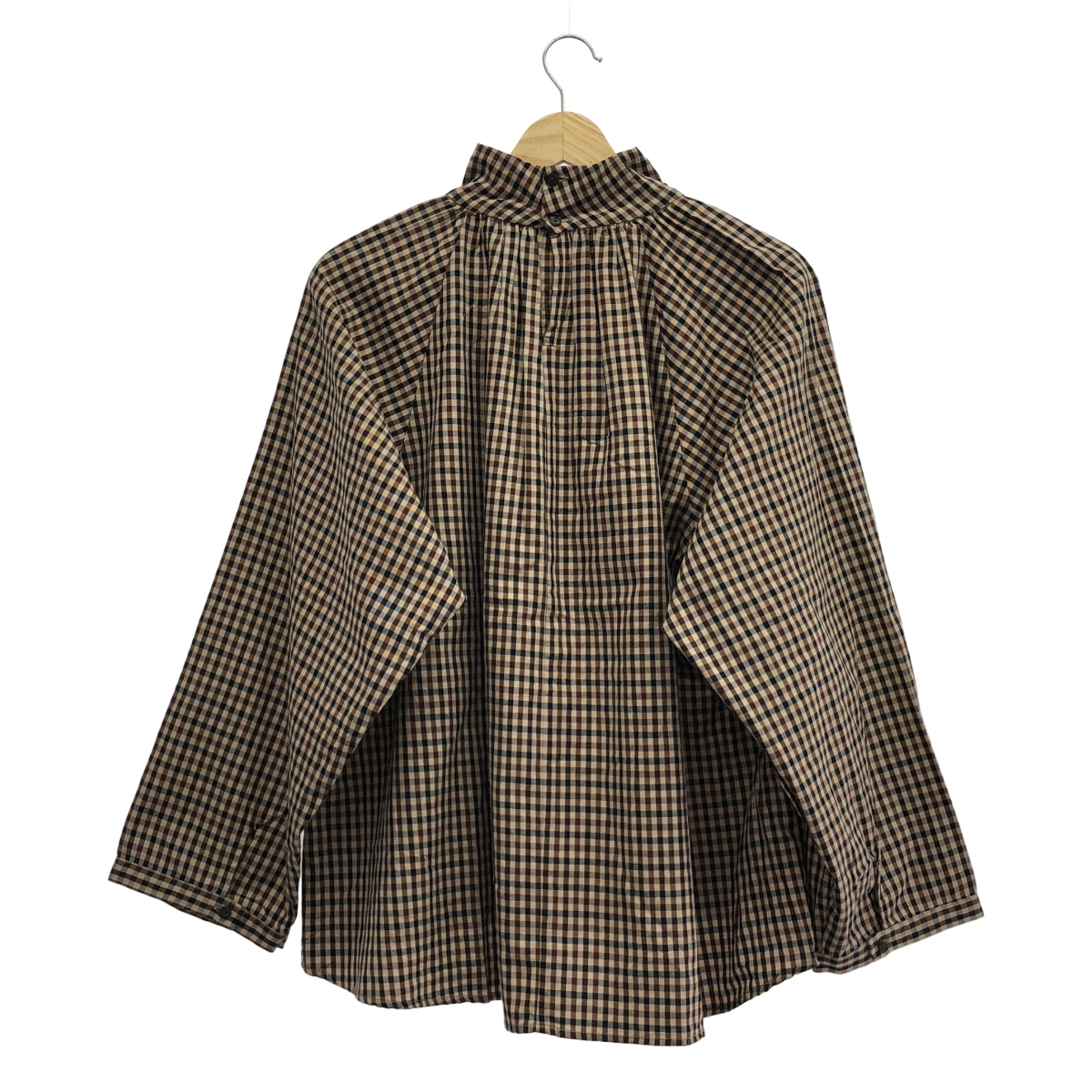 mizuiroind / ミズイロインド コットン チェック ギャザーネック プルオーバー