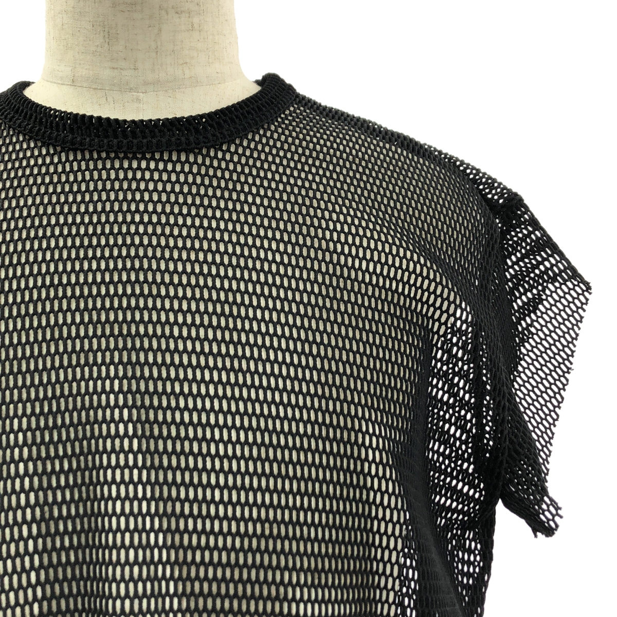 BLACK COMME des GARCONS / ブラックコムデギャルソン ポリエステル 変形 メッシュ クルーネック Tシャツ カットソー