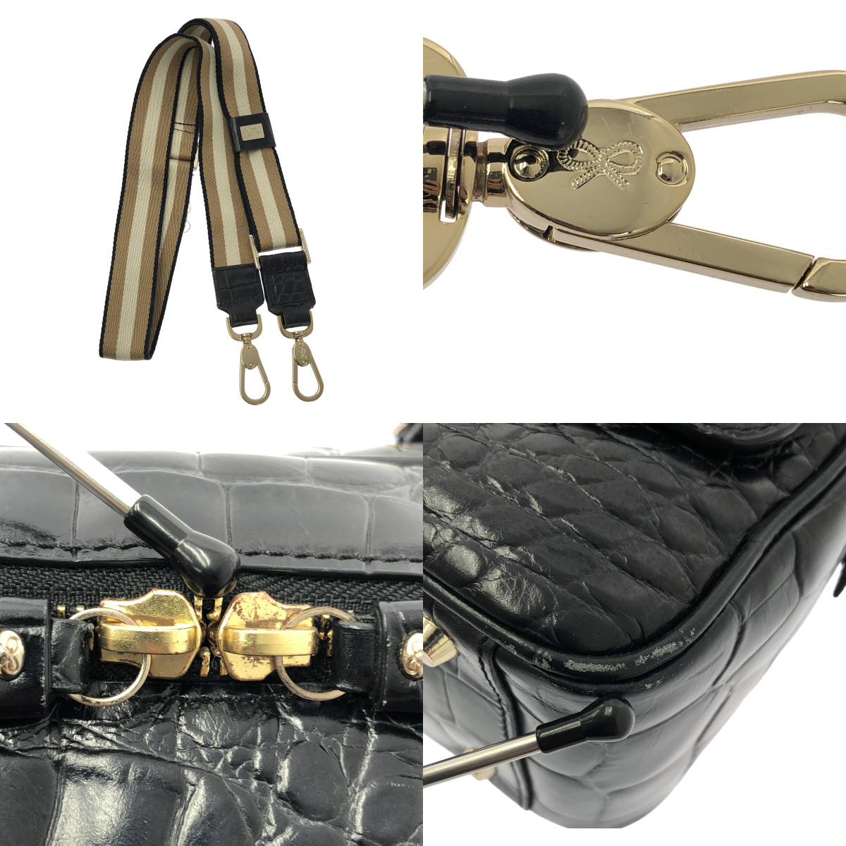 ANYA HINDMARCH / アニヤハインドマーチ カーカー ミニ 2Way クロコ型押し レザー ハンド ショルダーバッグ