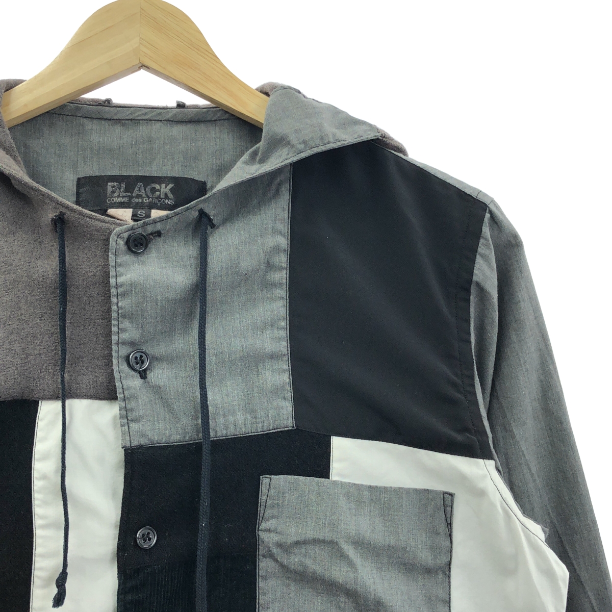 BLACK COMME des GARCONS / ブラックコムデギャルソン パッチワーク フーデッドシャツ