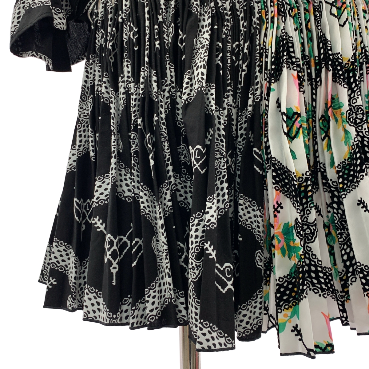 その他 総柄 レザーベルテッド プリーツ ボリューム ドレス ワンピース