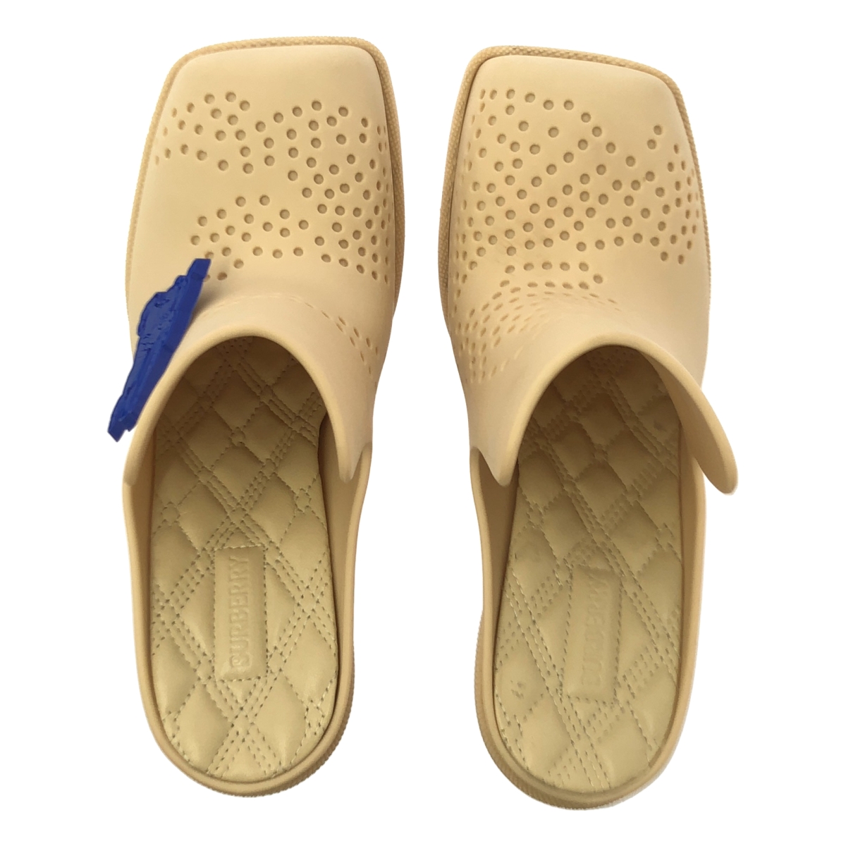 Burberry / バーバリー Equestrian Knight Square-Toe Slip-On Mules / ロゴ スクエアトゥ パンチング ヒール パンプス