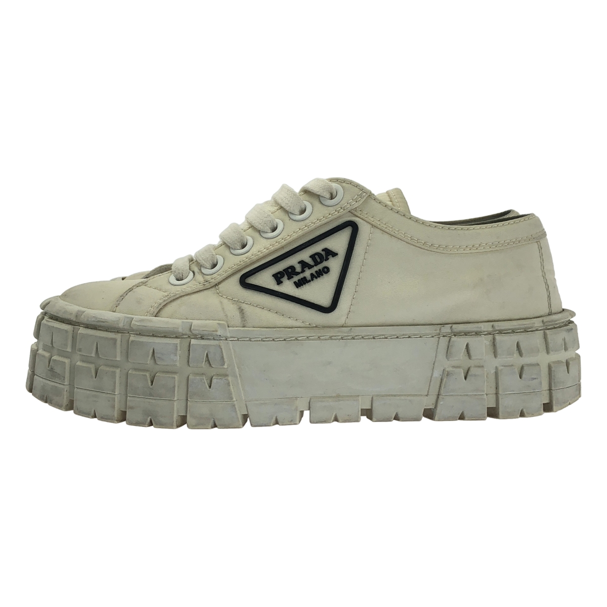 PRADA / プラダ Re Nylon / レザー ロゴ ダブルホイール ナイロンギャバジン プラットフォーム スニーカー