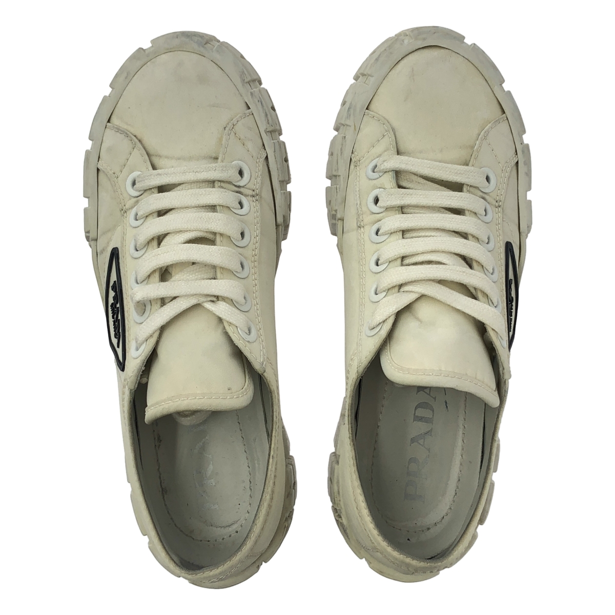 PRADA / プラダ Re Nylon / レザー ロゴ ダブルホイール ナイロンギャバジン プラットフォーム スニーカー