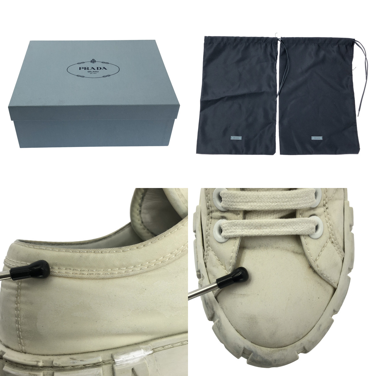 PRADA / プラダ Re Nylon / レザー ロゴ ダブルホイール ナイロンギャバジン プラットフォーム スニーカー