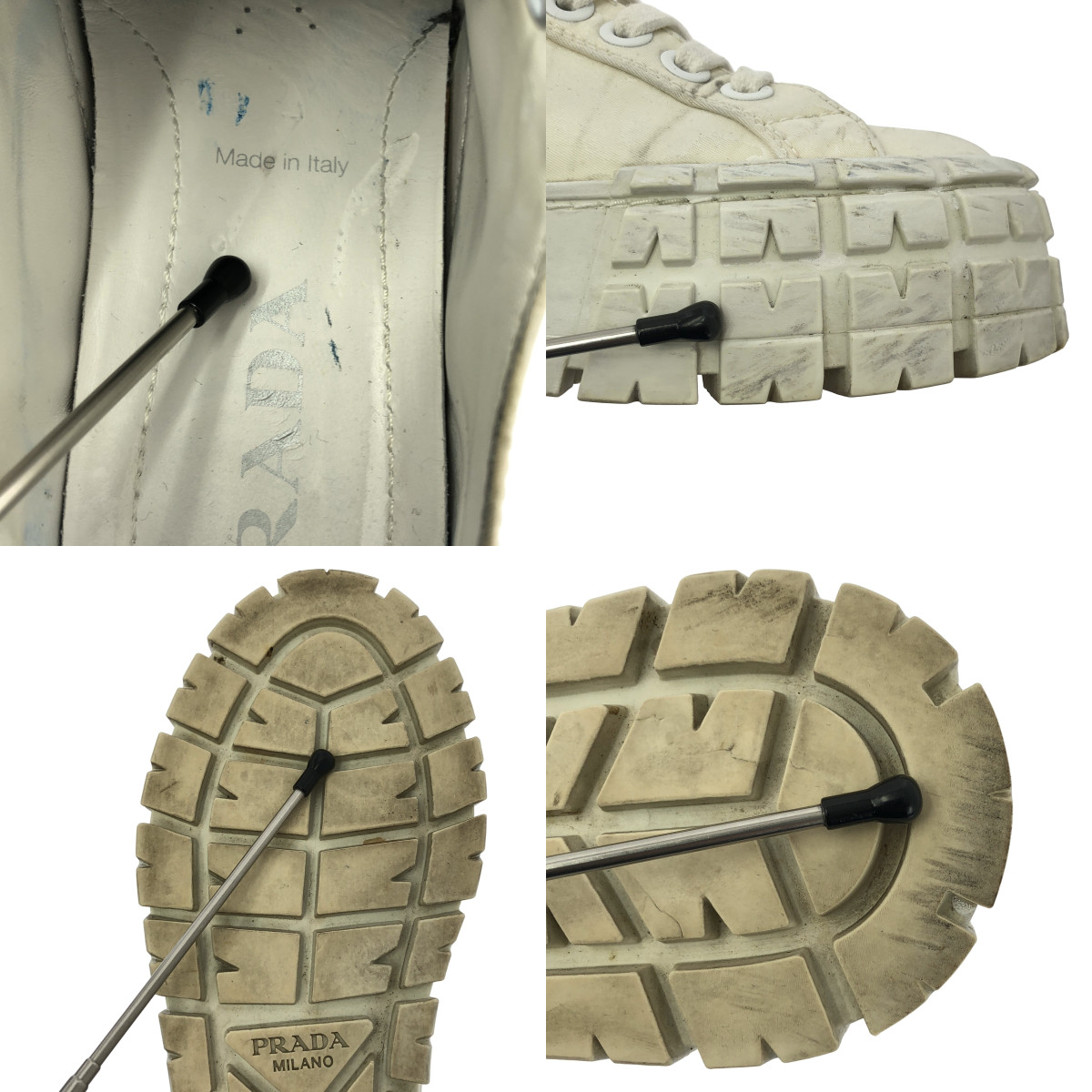 PRADA / プラダ Re Nylon / レザー ロゴ ダブルホイール ナイロンギャバジン プラットフォーム スニーカー