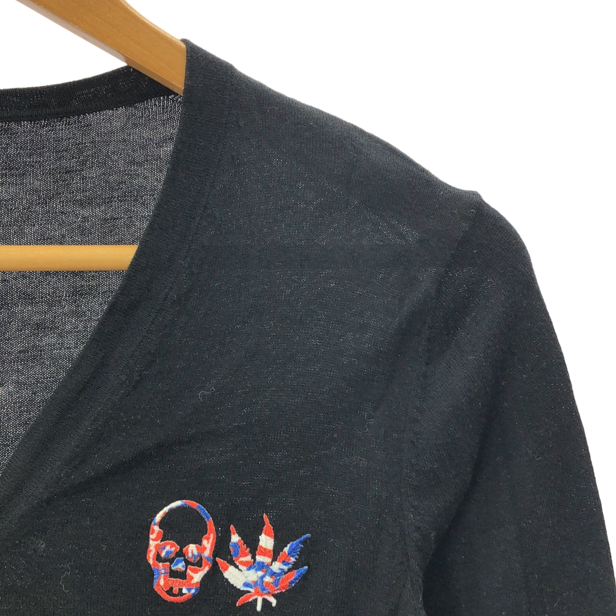 lucien pellat-finet / ルシアンペラフィネ コットン カシミヤ ワンポイント刺しゅう Vネック ニットカーディガン