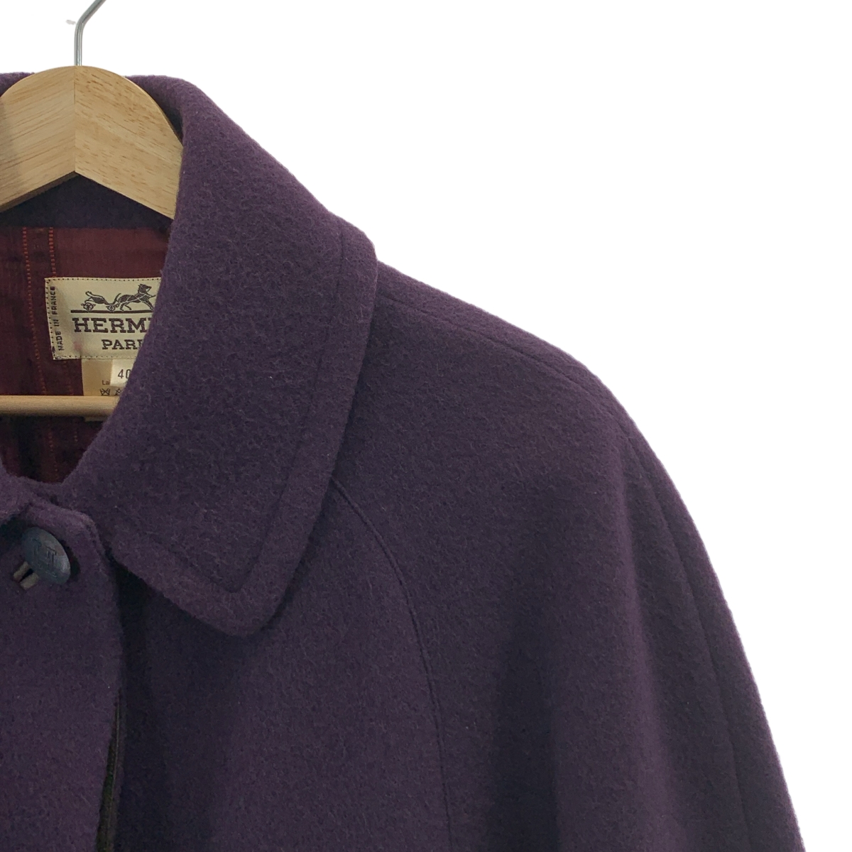 HERMES / エルメス ヴィンテージ ウール レザー切替 チェスターコート