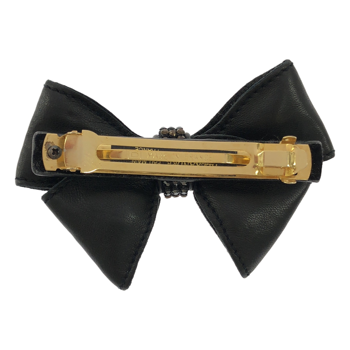 ALEXANDRE DE PARIS / アレクサンドルドゥパリ レザー ビジュー リボン ヘアクリップ