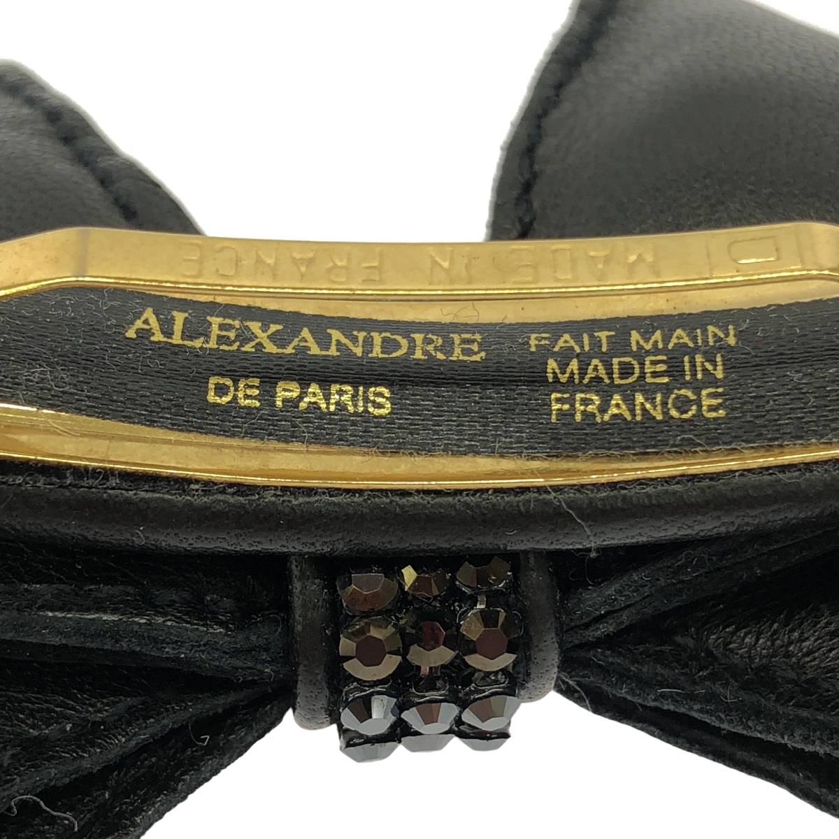 ALEXANDRE DE PARIS / アレクサンドルドゥパリ レザー ビジュー リボン ヘアクリップ