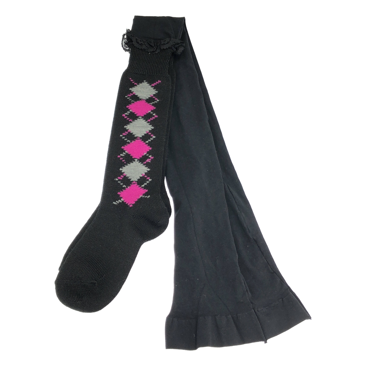 COMME des GARCONS / コムデギャルソン アーガイル レース装飾 ソックスドッキング タイツ パンツ