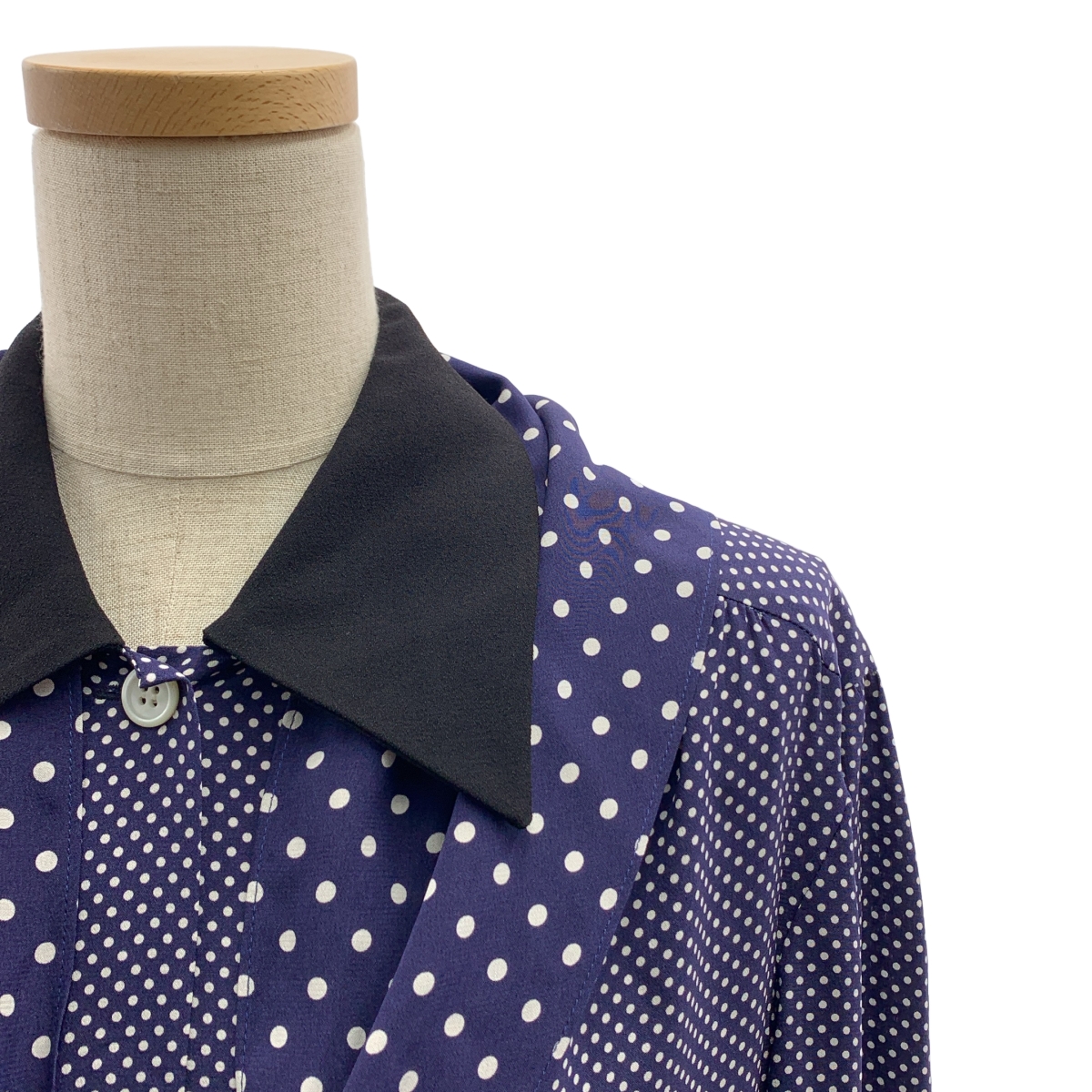 miu miu / ミュウミュウ シルク切替 ドット スカーフカラー ギャザー シャツ ワンピース