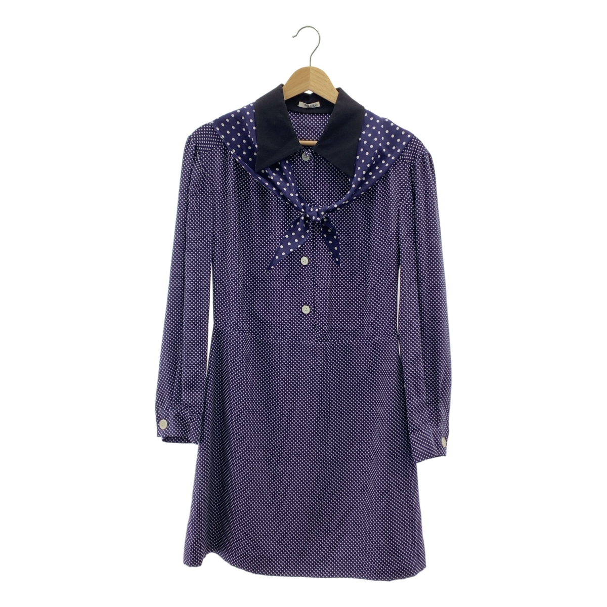 miu miu / ミュウミュウ シルク切替 ドット スカーフカラー ギャザー シャツ ワンピース