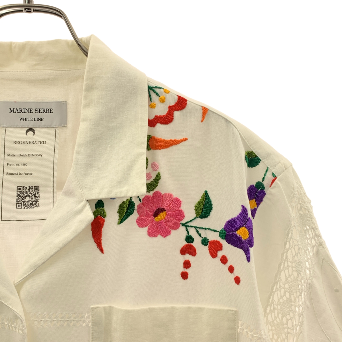 MARINE SERRE / マリーンセル Dutch Embroidery レース切替 オープンカラーシャツ
