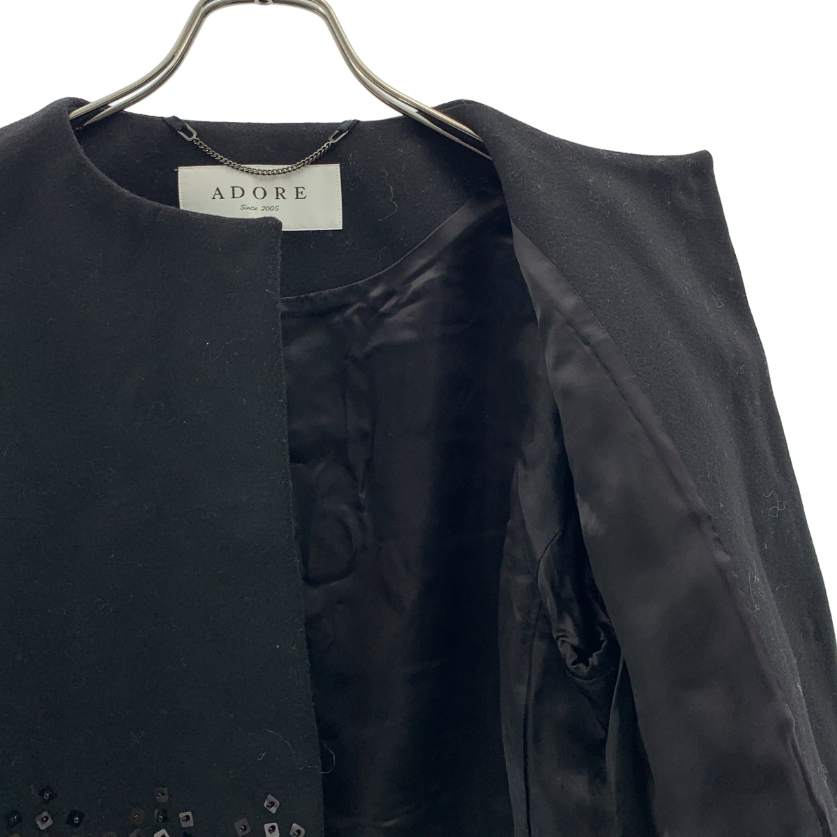 ADORE / アドーア ウール アルパカ ビジュー装飾 ノーカラージャケット