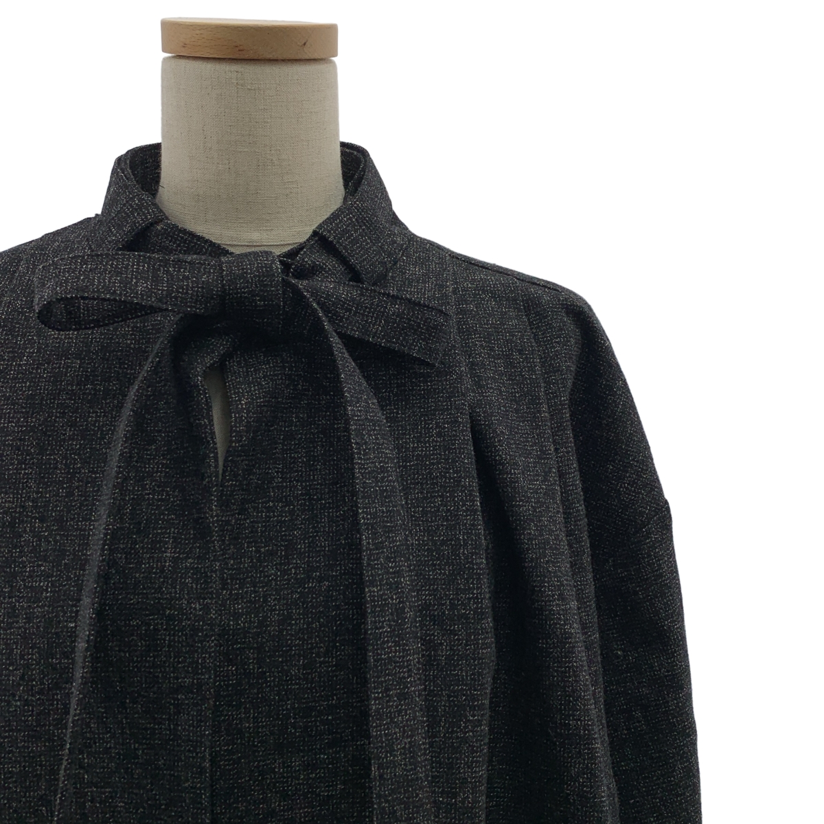 ELIN / エリン ウール リネン混 ボウタイ スタンドカラー コート