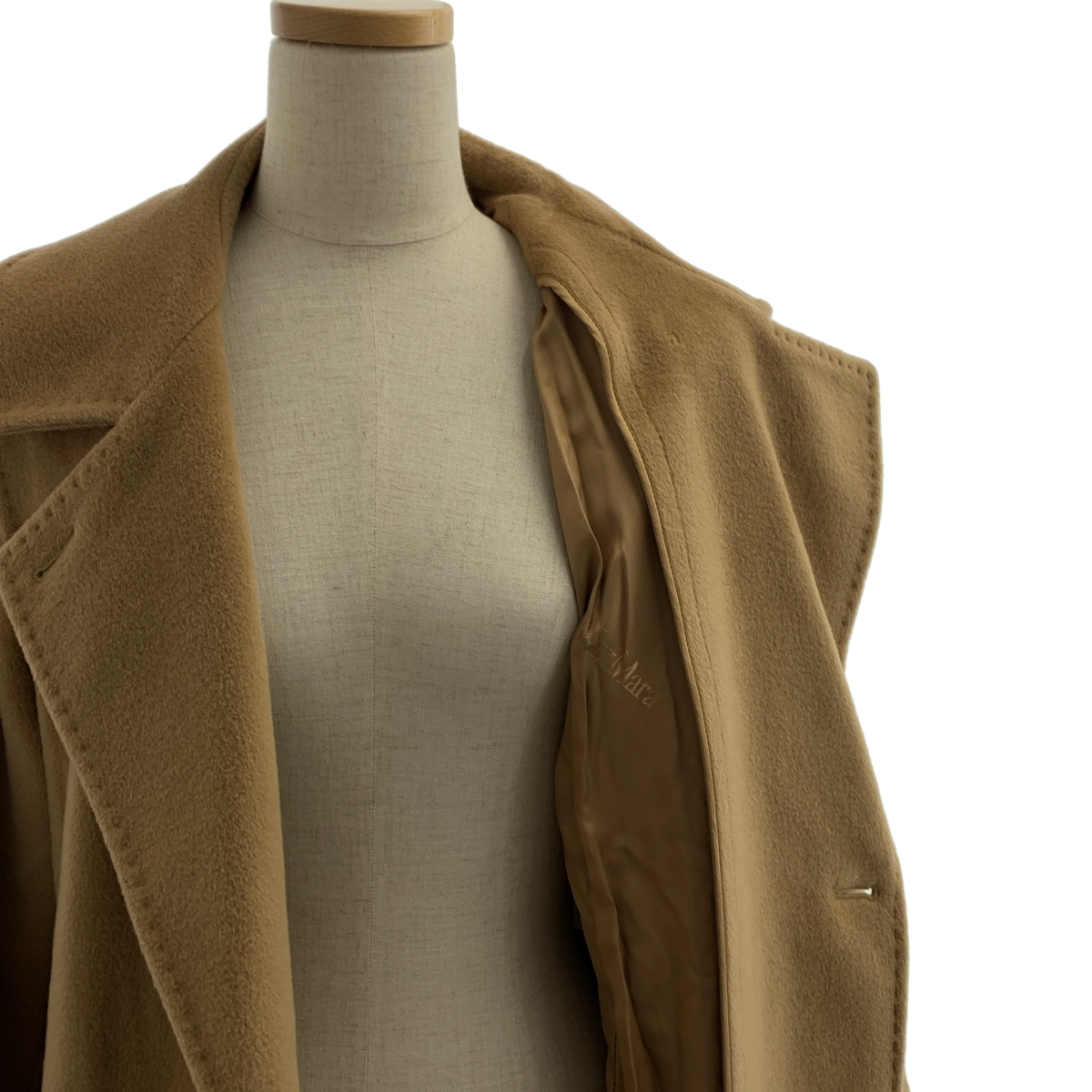 Max Mara / マックスマーラ 白タグ カシミヤブレンド ウール ベルベット チェスターコート / ロゴ総裏地