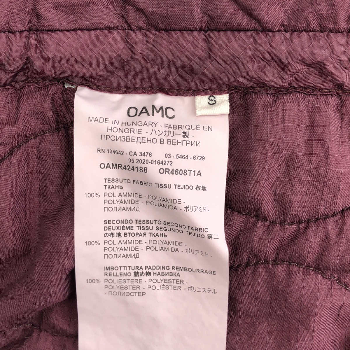 OAMC / オーエーエムシー Combat Liner Quilting Jacket / キルティング ノーカラー オーバージャケット