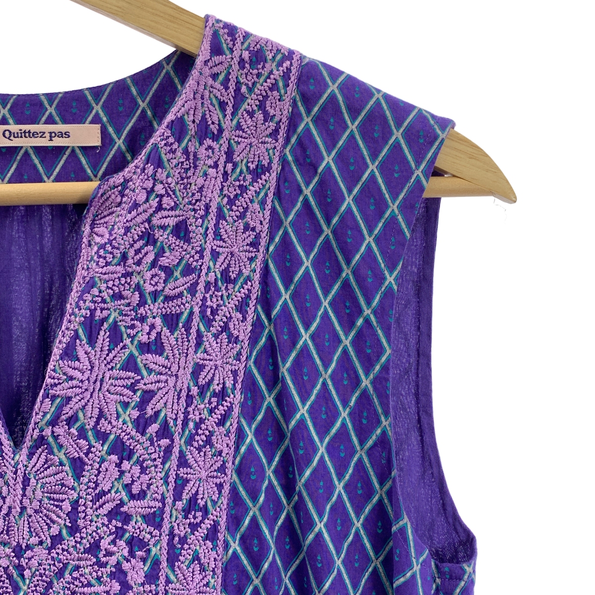 ne Quittez pas / ヌキテパ Dia Check Print EMB Dress コットン ダイヤチェック プリント エンブロイダリー ドレス ワンピース