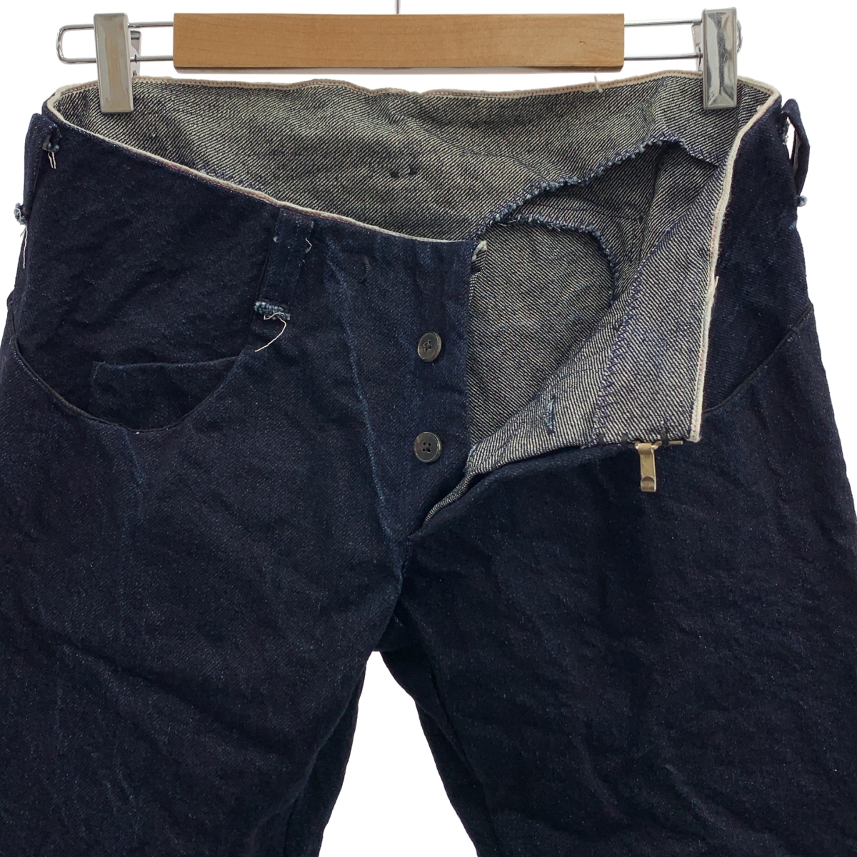 m.a+ / エムエークロス 立体裁断 フロントホック セルビッチ デニムパンツ