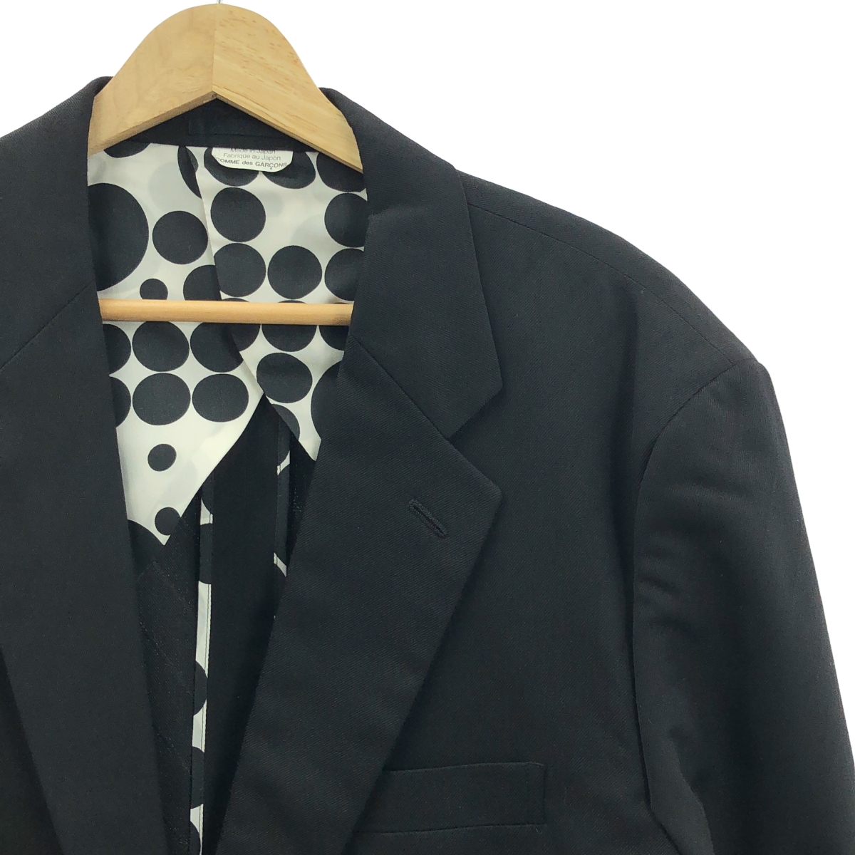COMME des GARCONS HOMME PLUS / コムデギャルソンオムプリュス ジャガード ドッキング レイヤードスリーブ シングルジャケット / ドット柄裏地