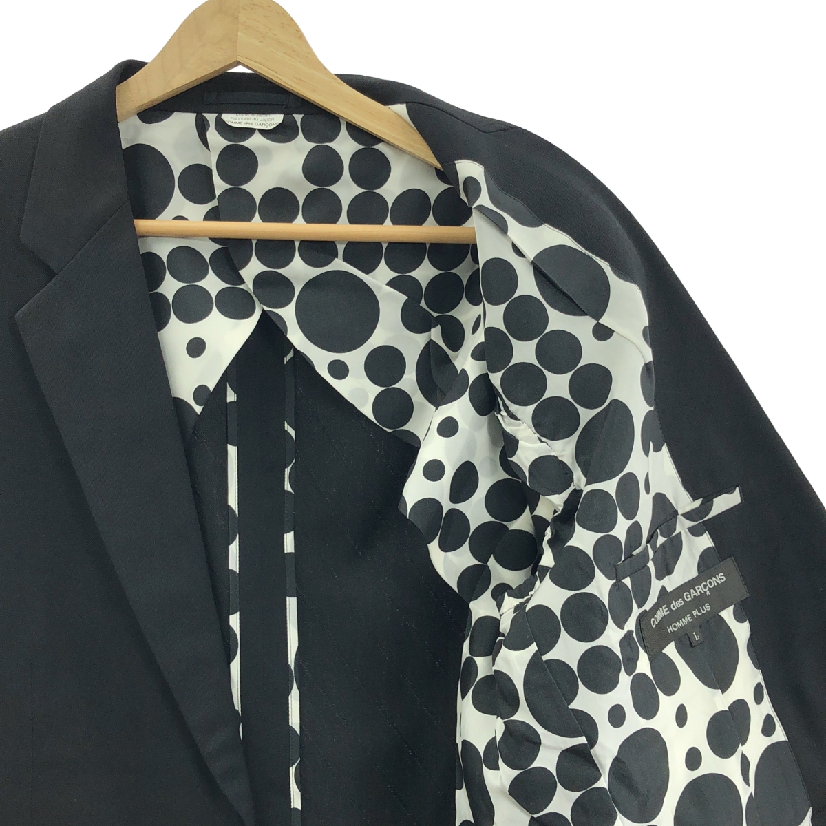 COMME des GARCONS HOMME PLUS / コムデギャルソンオムプリュス ジャガード ドッキング レイヤードスリーブ シングルジャケット / ドット柄裏地