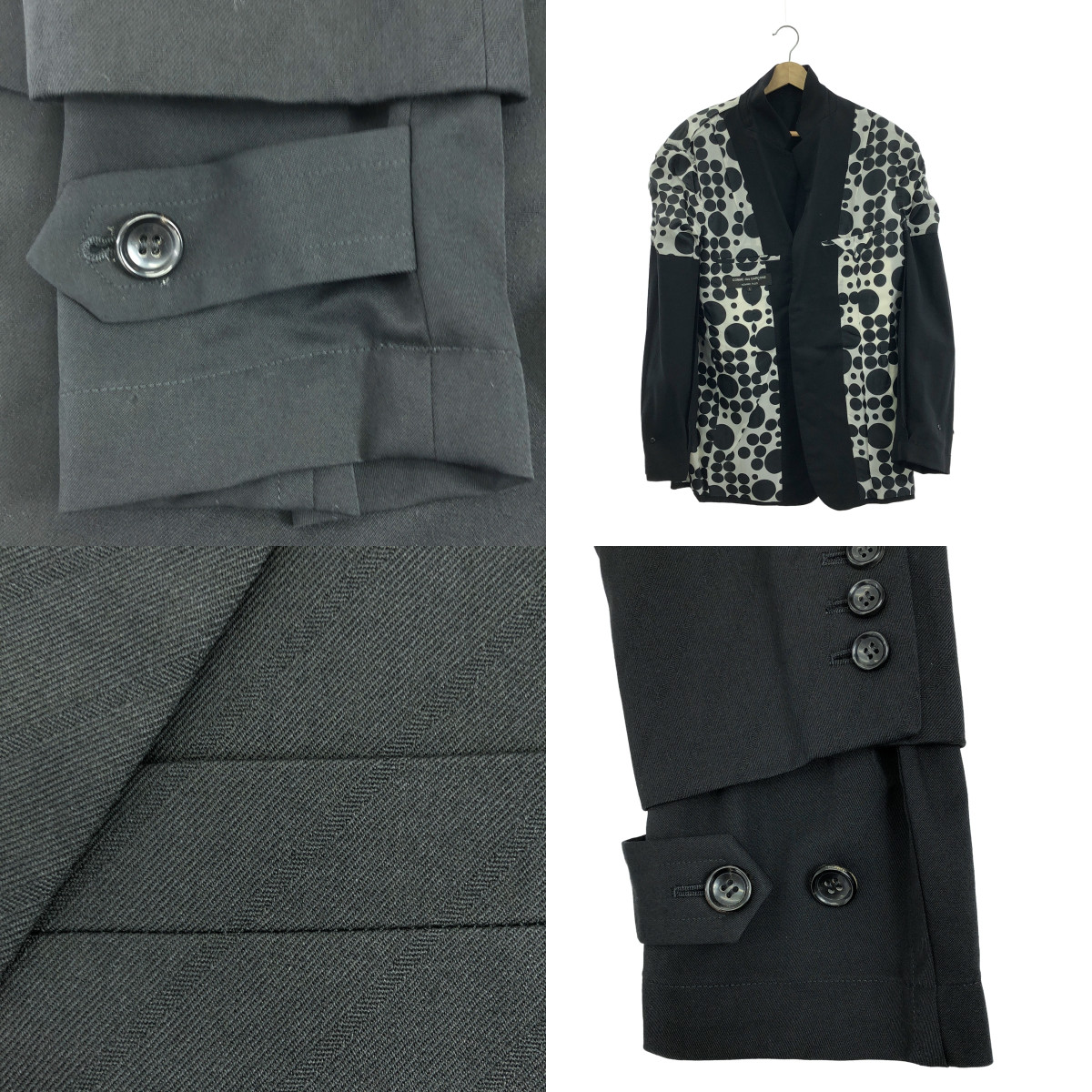 COMME des GARCONS HOMME PLUS / コムデギャルソンオムプリュス ジャガード ドッキング レイヤードスリーブ シングルジャケット / ドット柄裏地