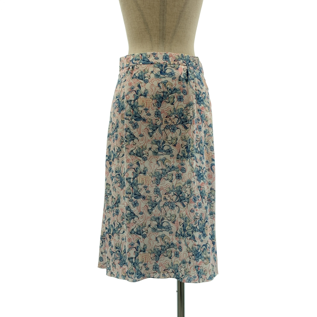 PRADA / プラダ プリーツ切替 総柄 ロングスカート