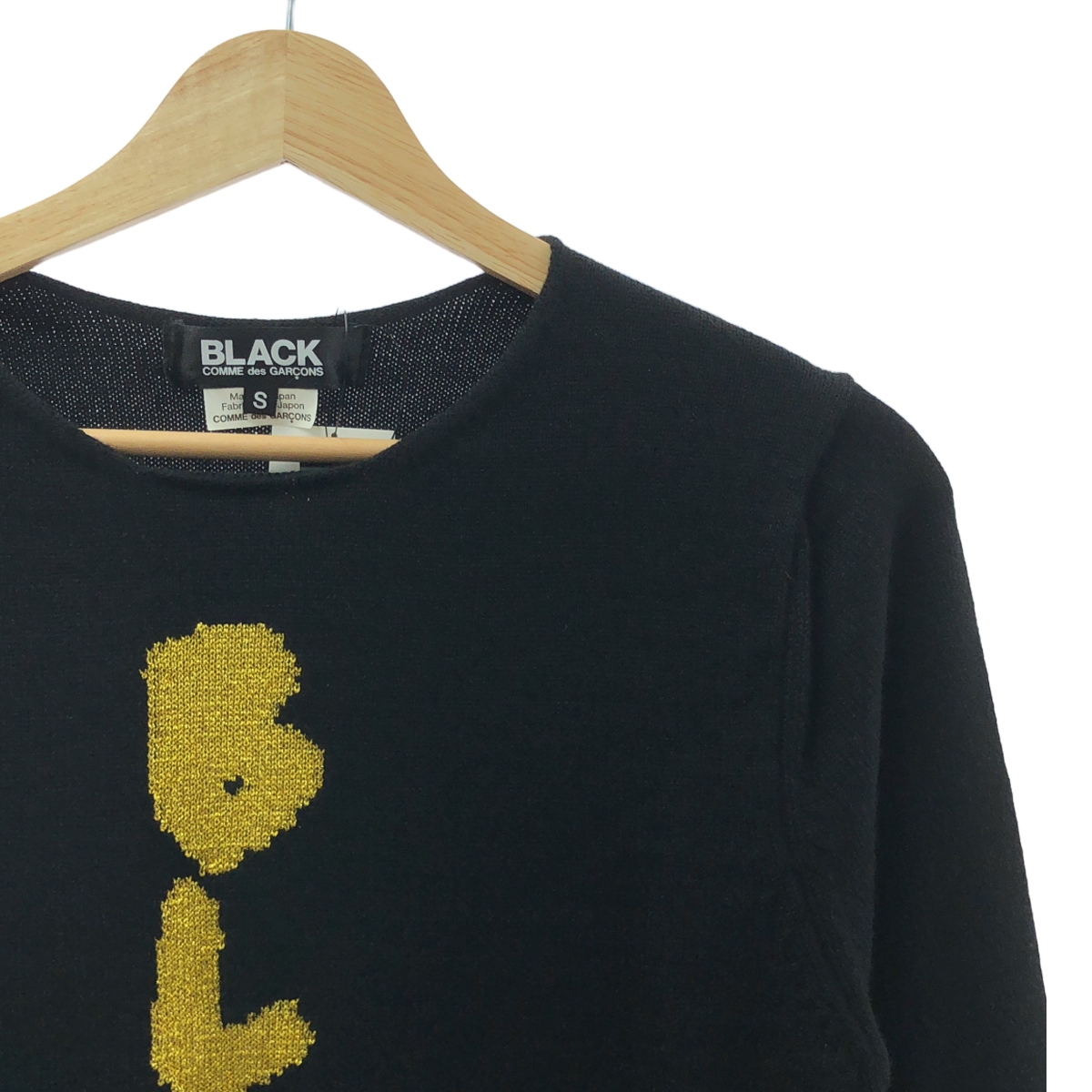 BLACK COMME des GARCONS / ブラックコムデギャルソン ゴールドロゴ ウール混 長袖 ニット