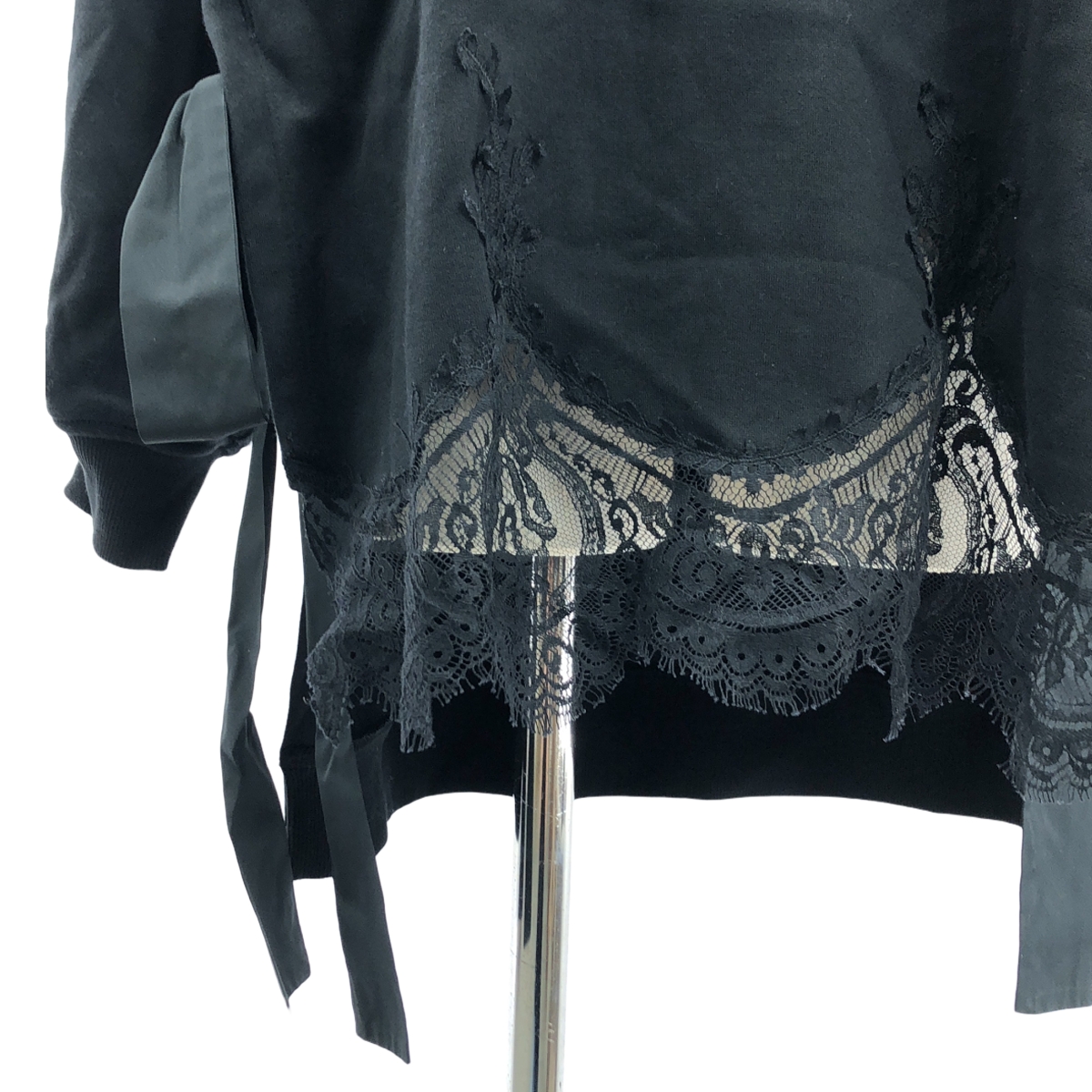 VALENTINO / ヴァレンティノ スリット リボン レースパッチ スウェット ワンピース フーディ