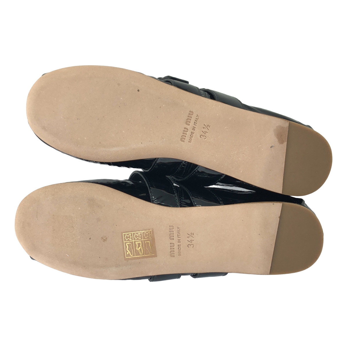 miu miu / ミュウミュウ パテントレザー リボン ダブルストラップ バレエシューズ