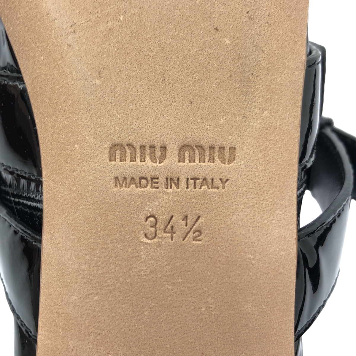 miu miu / ミュウミュウ パテントレザー リボン ダブルストラップ バレエシューズ