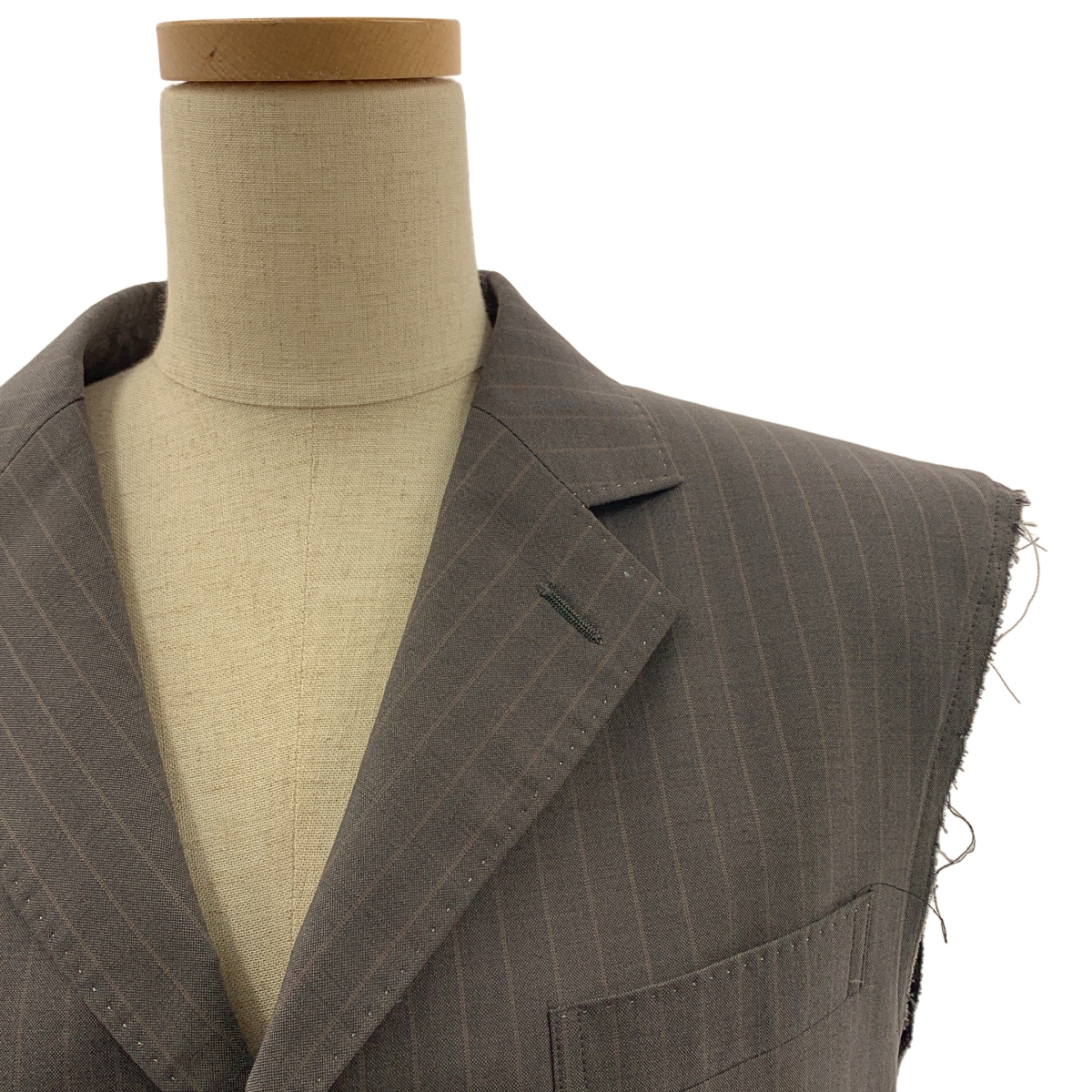 JUNYA WATANABE COMME des GARCONS / ジュンヤワタナベ ストライプ 断ち切り ベルテッド ロングジレ ベスト / 総裏地