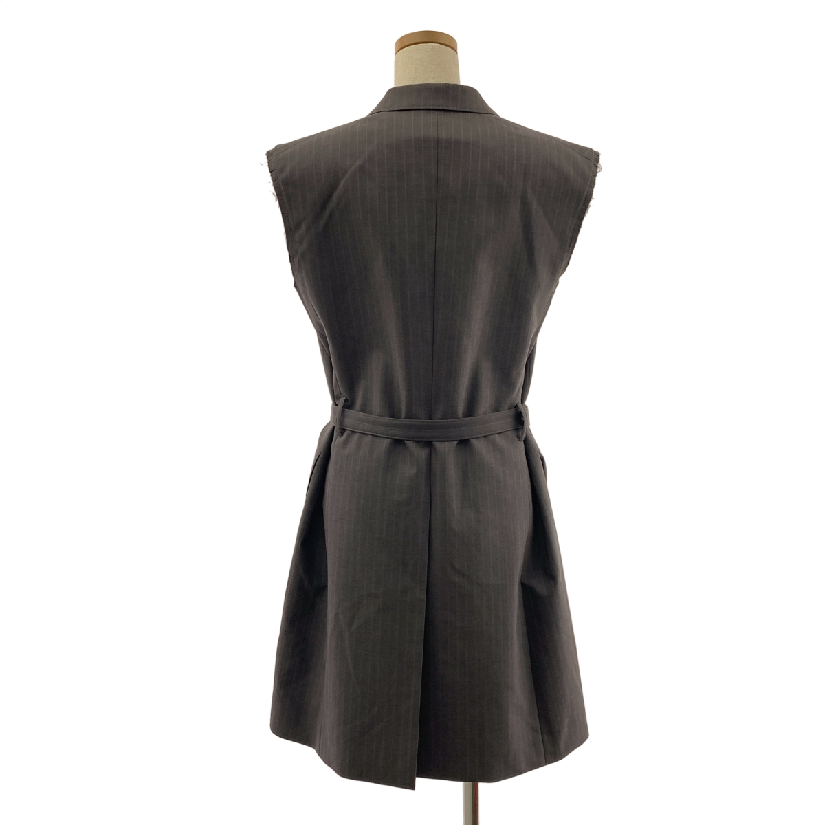 JUNYA WATANABE COMME des GARCONS / ジュンヤワタナベ ストライプ 断ち切り ベルテッド ロングジレ ベスト / 総裏地