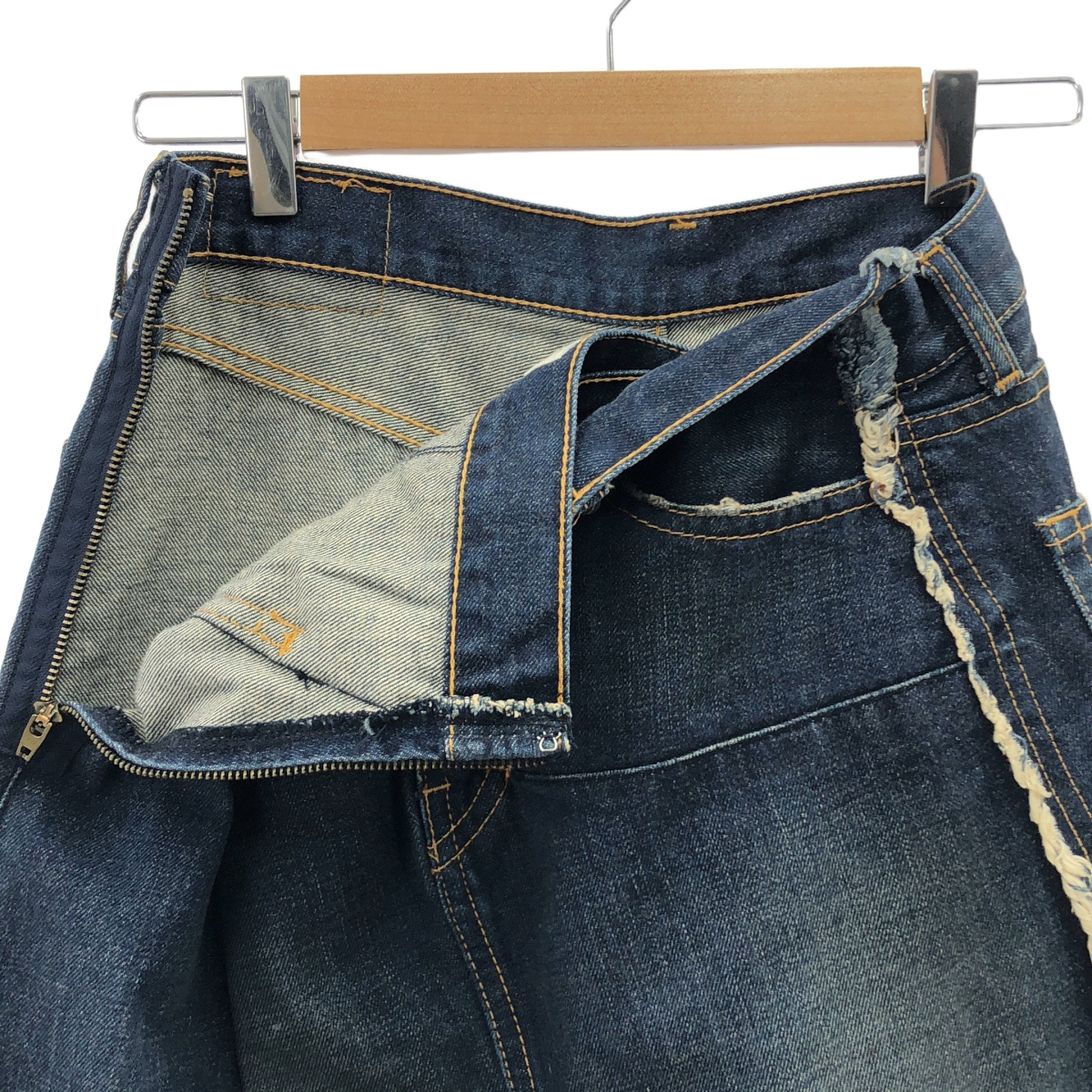 JUNYA WATANABE COMME des GARCONS / ジュンヤワタナベ 【denim】ダメージ加工 サイドジップ 再構築 デニムスカート