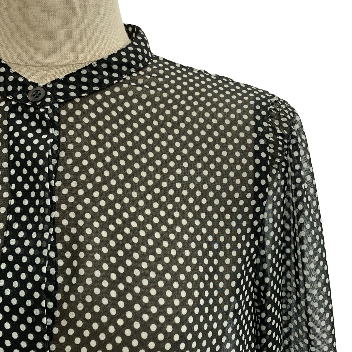 DRIES VAN NOTEN / ドリスヴァンノッテン ドット フリル ボリュームスリーブ シアー バンドカラー シャツ ブラウス