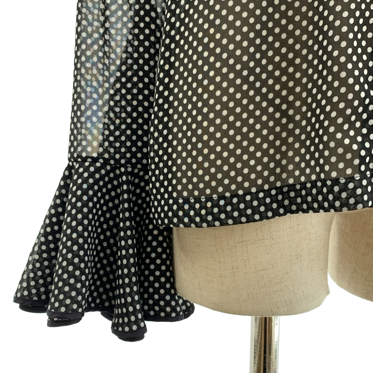 DRIES VAN NOTEN / ドリスヴァンノッテン ドット フリル ボリュームスリーブ シアー バンドカラー シャツ ブラウス