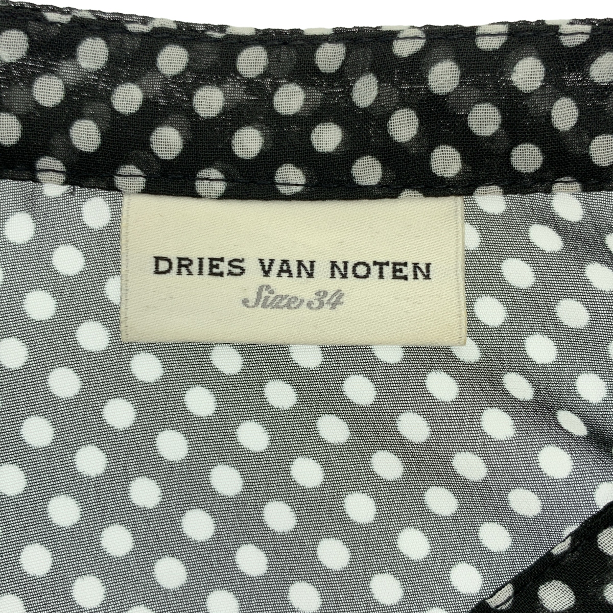 DRIES VAN NOTEN / ドリスヴァンノッテン ドット フリル ボリュームスリーブ シアー バンドカラー シャツ ブラウス