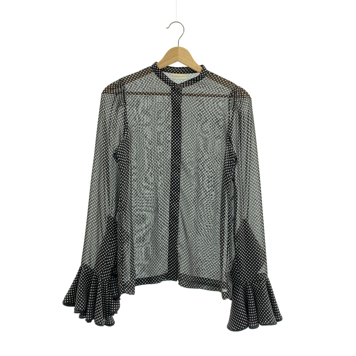 DRIES VAN NOTEN / ドリスヴァンノッテン ドット フリル ボリュームスリーブ シアー バンドカラー シャツ ブラウス