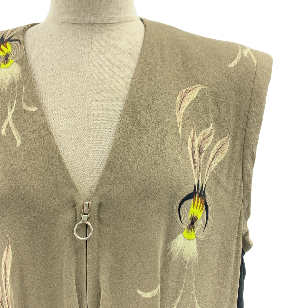 DRIES VAN NOTEN / ドリスヴァンノッテン フェザープリント ジップ ロング ワンピース