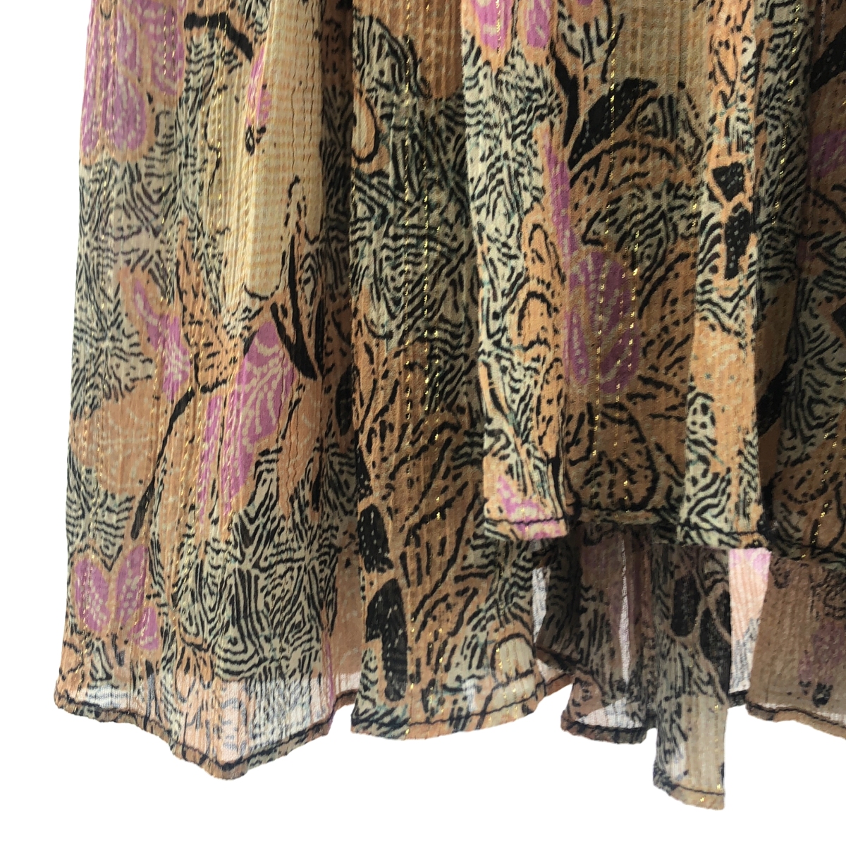 ULLA JOHNSON / ウラジョンソン 金糸混 コットンシルク 総柄 フリル ワンピース