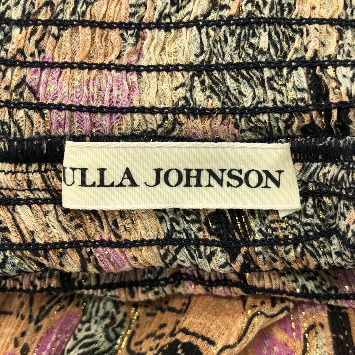 ULLA JOHNSON / ウラジョンソン 金糸混 コットンシルク 総柄 フリル ワンピース
