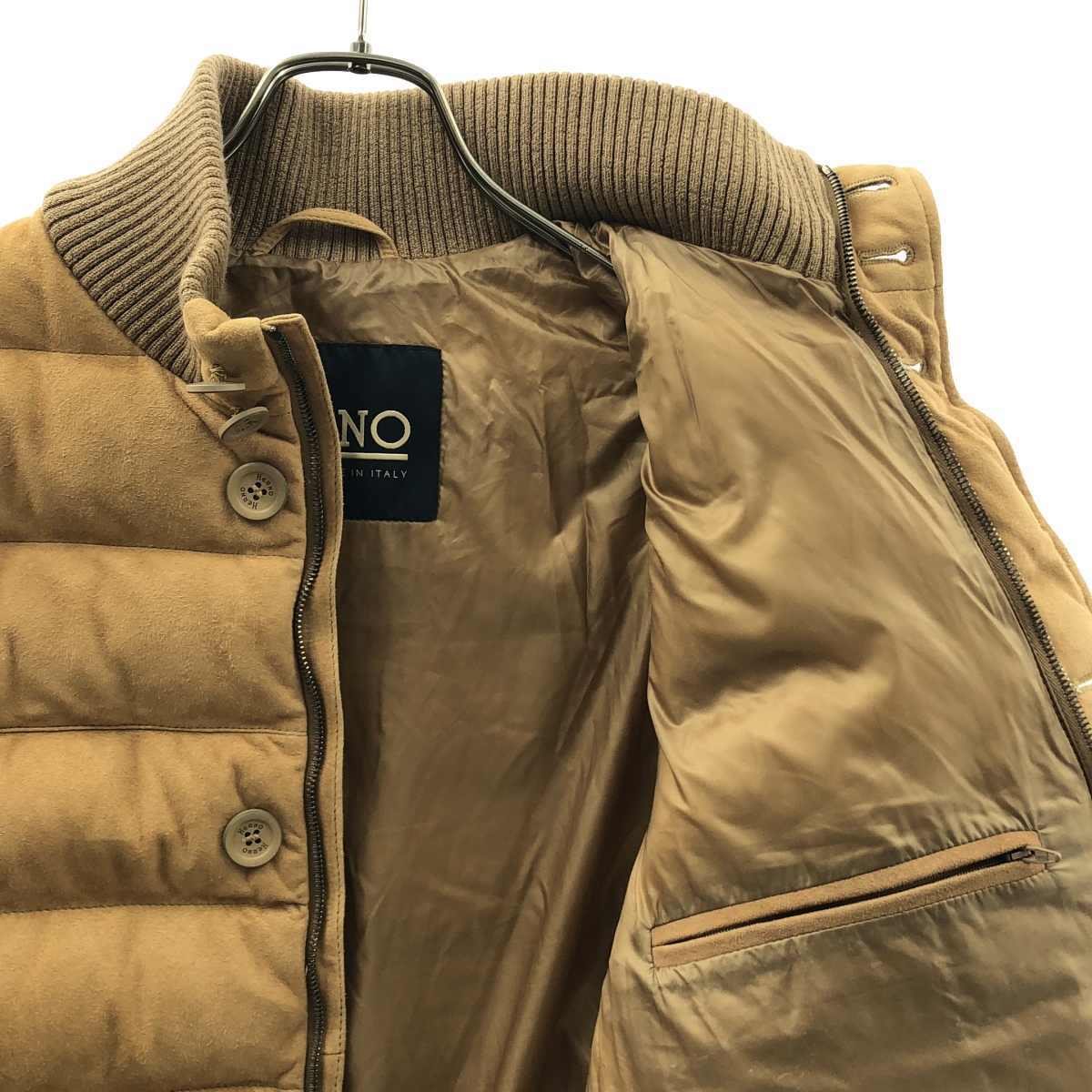 HERNO / ヘルノ ゴートレザー スエード ロゴボタン ダウンジャケット / 総裏地