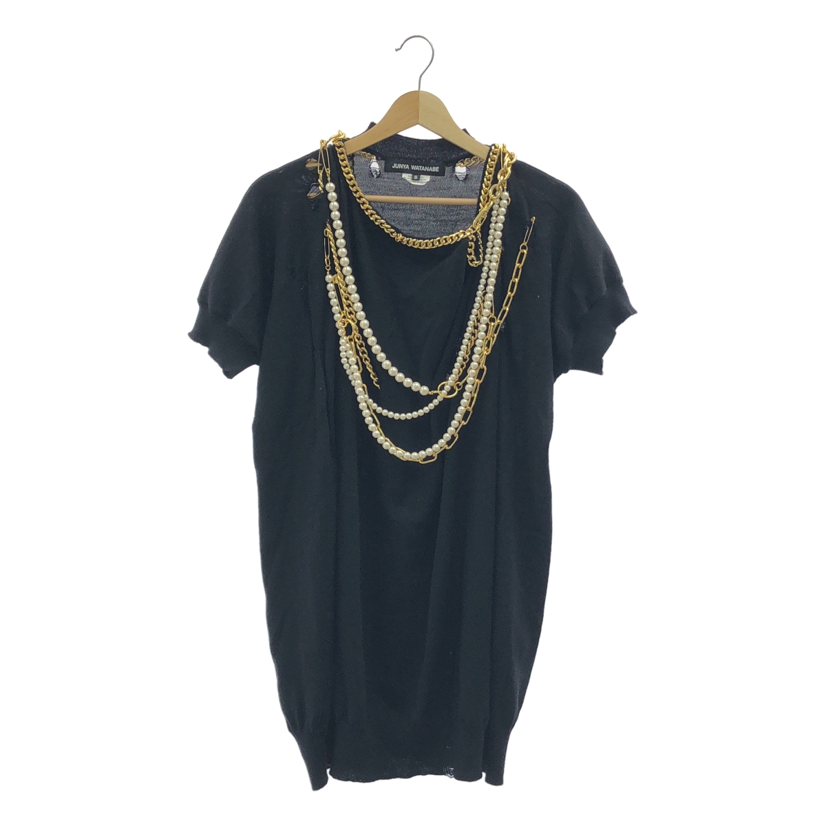 JUNYA WATANABE COMME des GARCONS / ジュンヤワタナベ パール チェーン 装飾 デストロイ ニット セーター