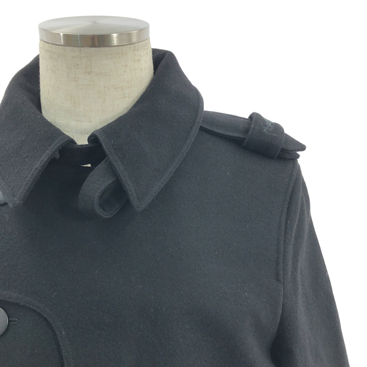 YVES SAINT LAURENT / イヴサンローラン ウール エンブロイダリーロゴ チンストラップ Pコート / 総裏地