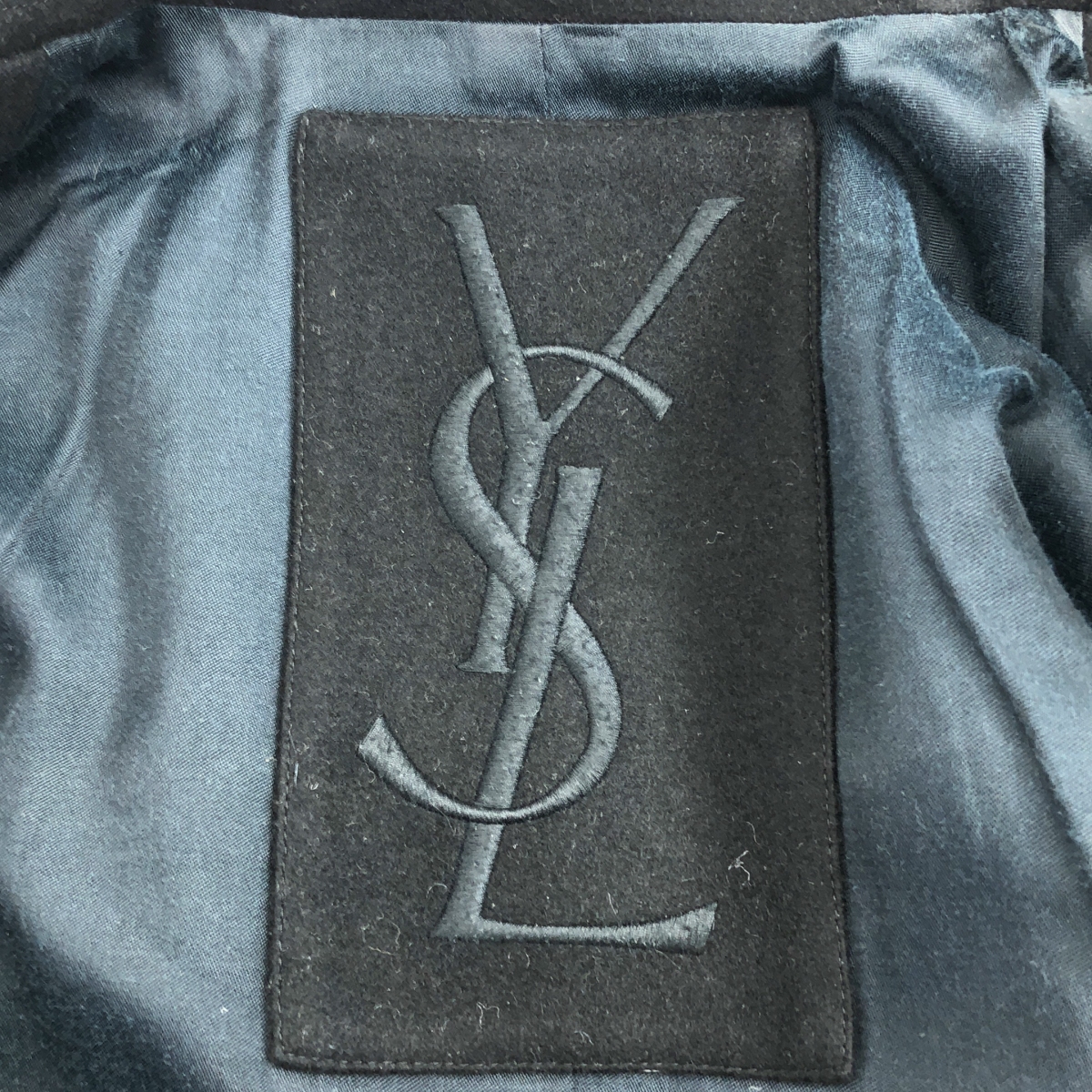 YVES SAINT LAURENT / イヴサンローラン ウール エンブロイダリーロゴ チンストラップ Pコート / 総裏地