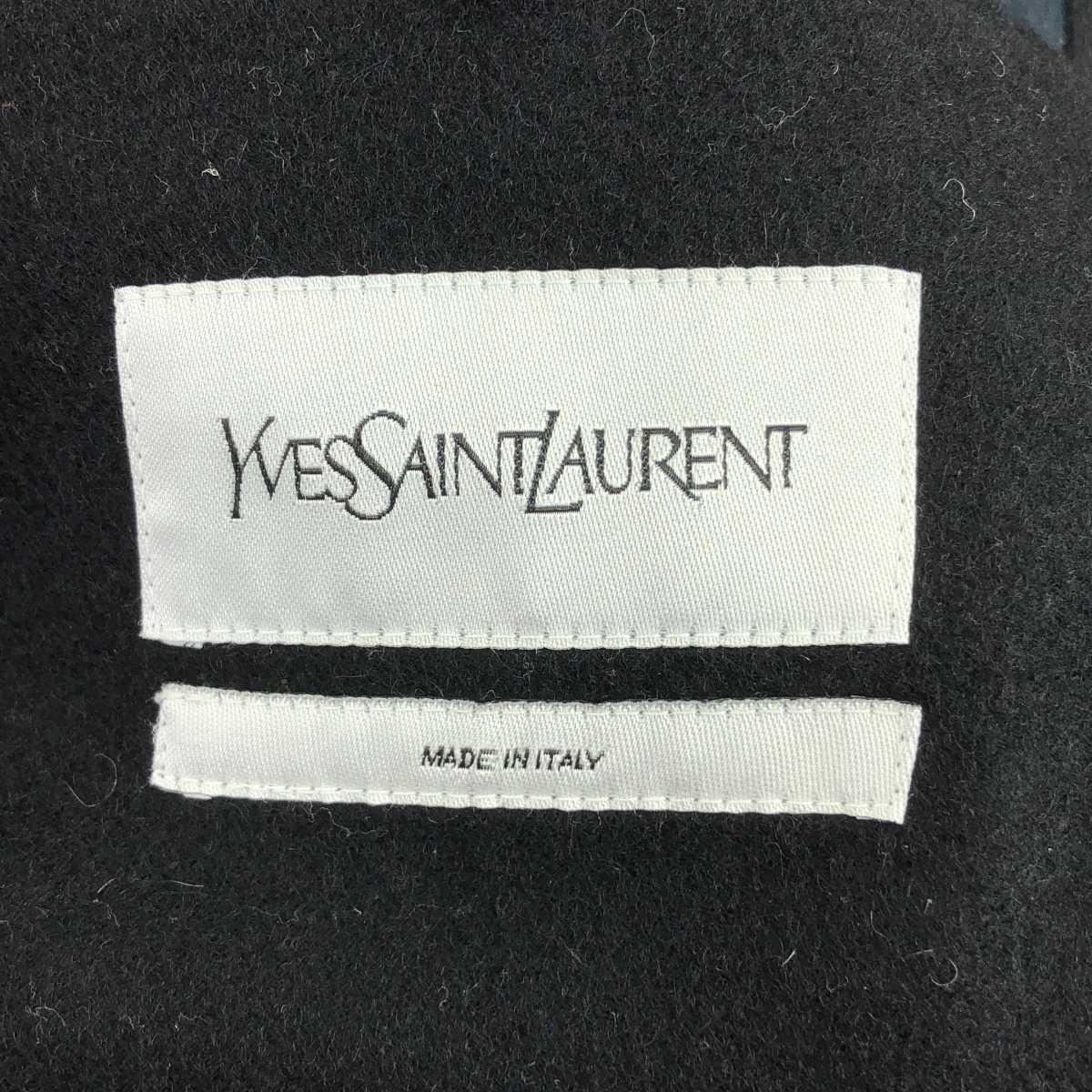 YVES SAINT LAURENT / イヴサンローラン ウール エンブロイダリーロゴ チンストラップ Pコート / 総裏地
